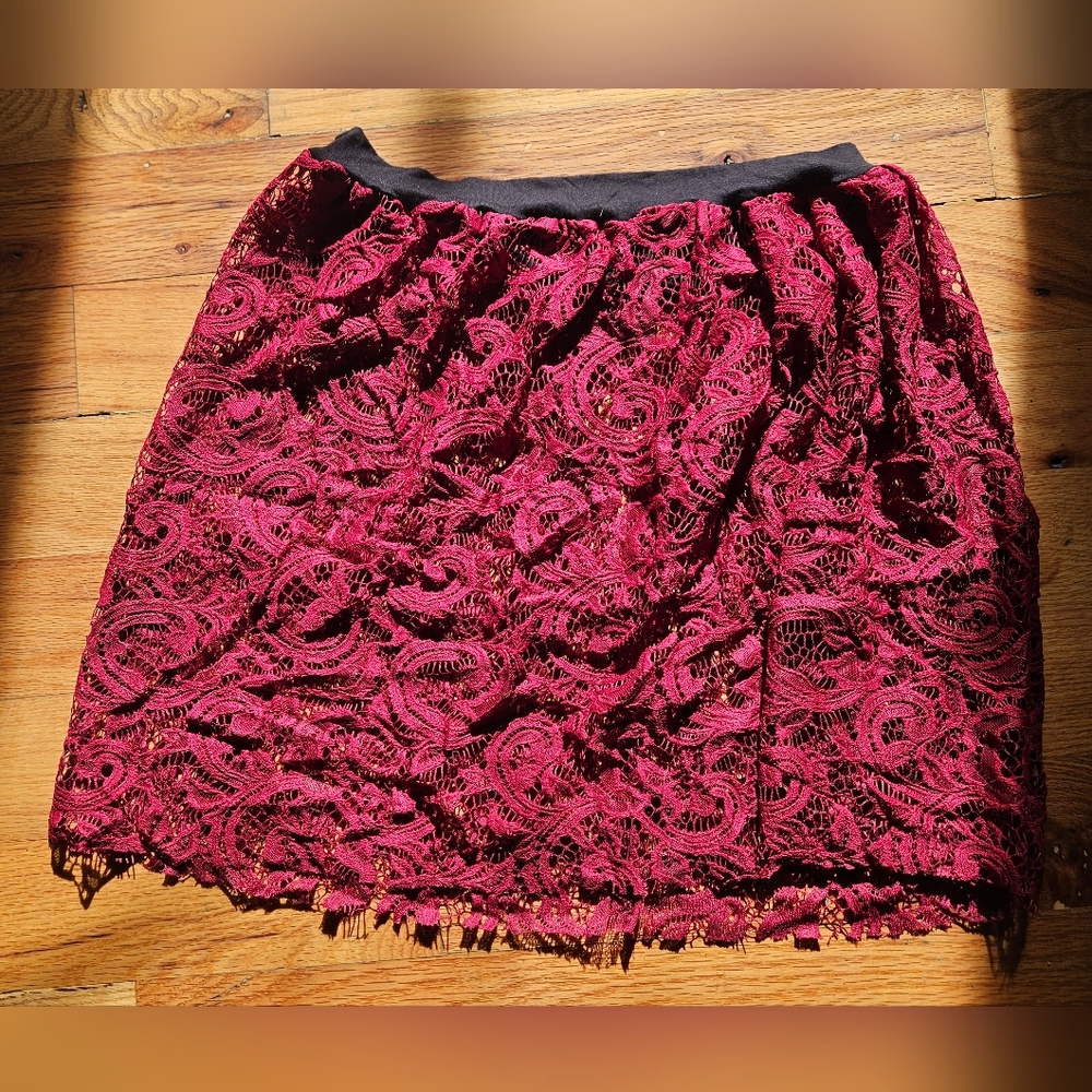Elegant Lace Burgundy Skirt